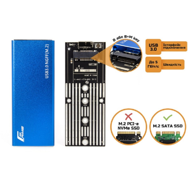 Зовнішня кишеня Frime M.2 NGFF SATA USB 3.0 Metal Blue (FHE202.M2U30) (Код товару:38566) Харьков - изображение 2