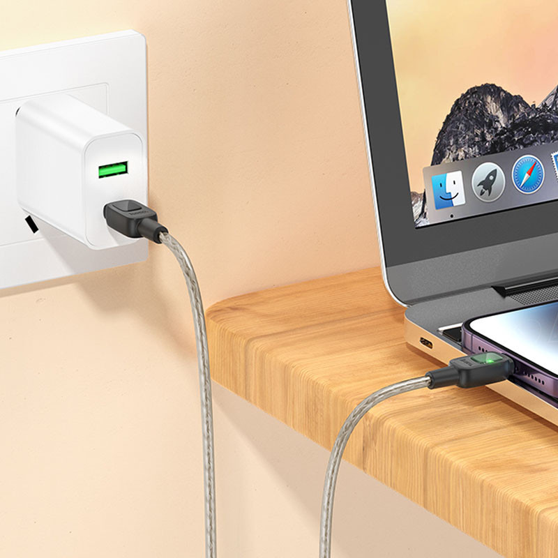 Дата кабель Hoco U124 Stone silicone power-off 60W Type-C to Type-C (1.2m) Херсон - зображення 4