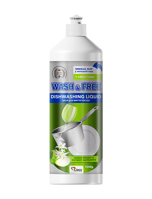 Засіб для миття посуду Wash & Free Зелене яблуко і екстракт едельвейса 723086 1000 мл Київ - зображення 1