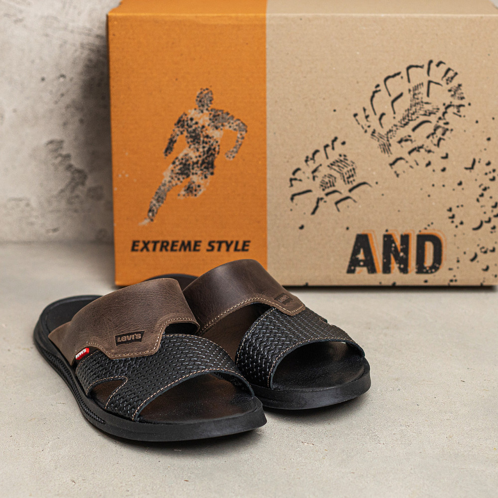 Мужские кожаные  летние шлепанцы-сланцы Levis Київ - зображення 7