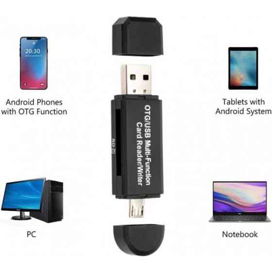 DM Кардрідер 2 in 1 USB 2.0, OTG, MicroSD, MicroUSB, TF, Black (Код товару:23037) Харків