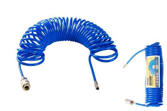 Шланг пневматический спиральный MASTERTOOL PU 15 атм 5,5х8 мм 10 м с быстросъемными соединениями 81- Харьков