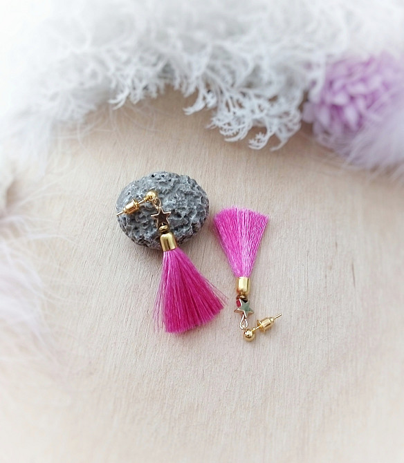 Літні мрії набір прикрас фуксія рожевий малиновий білий золотистий чокер кольє намисто китиця Луцьк - зображення 2