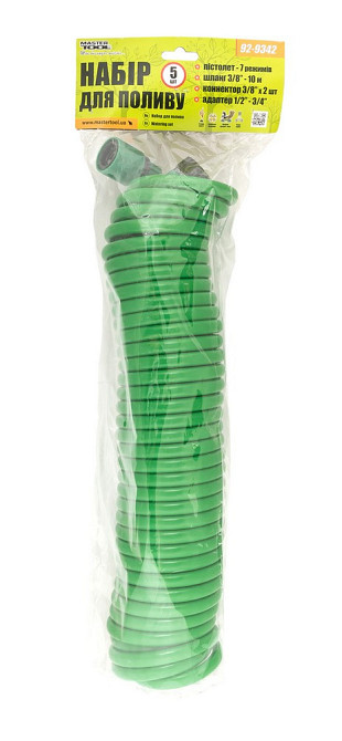 Набор для полива MASTERTOOL DEW LINE 5 шт (пистолет 7 режимов/шланг 10 м/адаптер ½" ВР-¾" ВР/коннект Харків - зображення 6