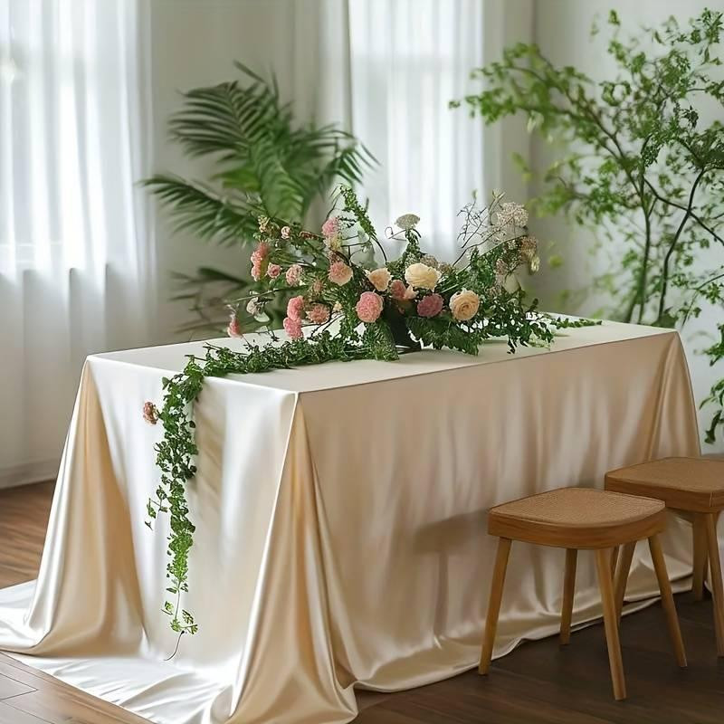 Скатерть  атласная праздничная Leeseph 145х260см беж LE013b Одесса - изображение 2