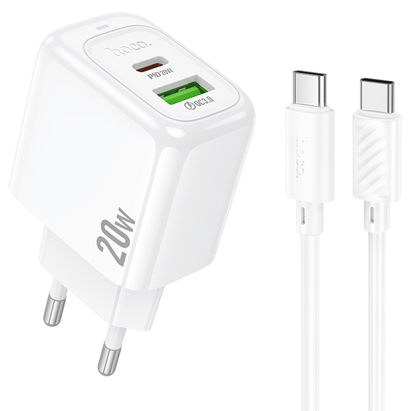 СЗУ Hoco CS54A Surplus PD20W+QC3.0 (1USB-A/1C) + кабель Type-C to Type-C Херсон - изображение 1