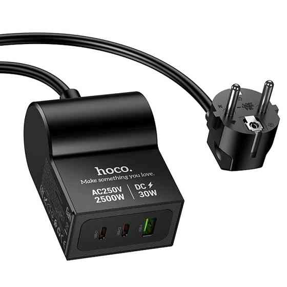 СЗУ Hoco AC33 Win 1 position 30W QC+PD (1USB-A/2C/1Socket) (1.5m) Херсон