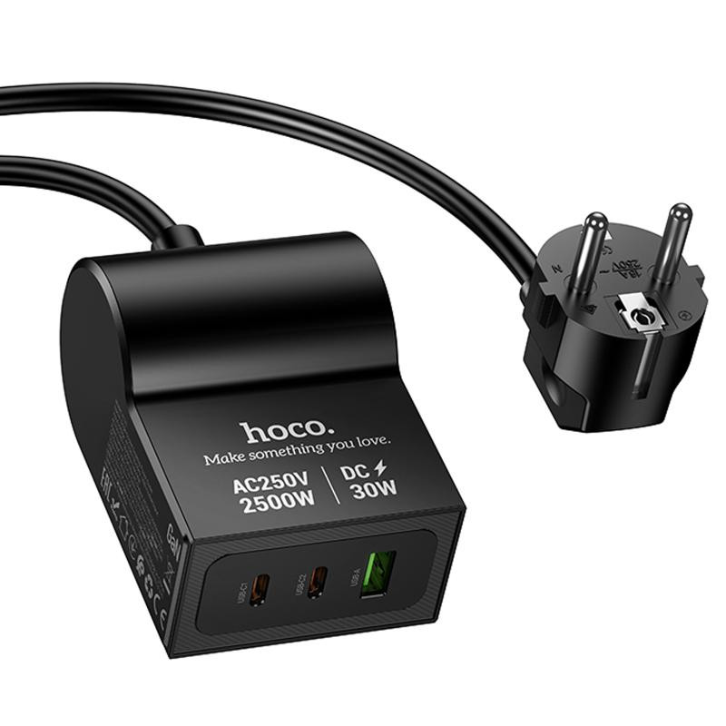 СЗУ Hoco AC33 Win 1 position 30W QC+PD (1USB-A/2C/1Socket) (1.5m) Херсон - изображение 3