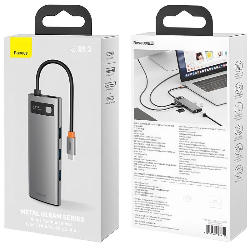 Переходник HUB Baseus Metal Gleam Series 7-Port (Type-C to HDMI+USB3.0*3+PD+RJ45) (B0003070) Херсон - изображение 5