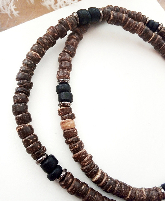 Намисто чокер кольє кокос гематит вулканіт дерев'яний коричневий чорний сталевий Луцк - изображение 5