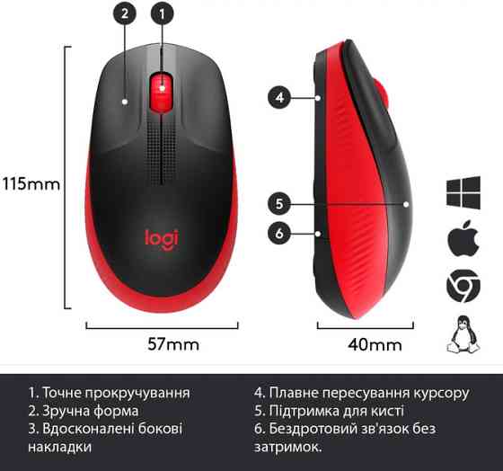 Мышь компьютерная безпроводная Logitech M190 Wireless Red L910-005908 красная Киев