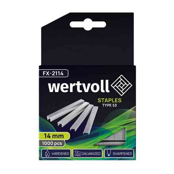 Скобы закаленные WERTVOLL R53 14 мм/11.3х0.75 мм 1000 шт FX-2114 Харків