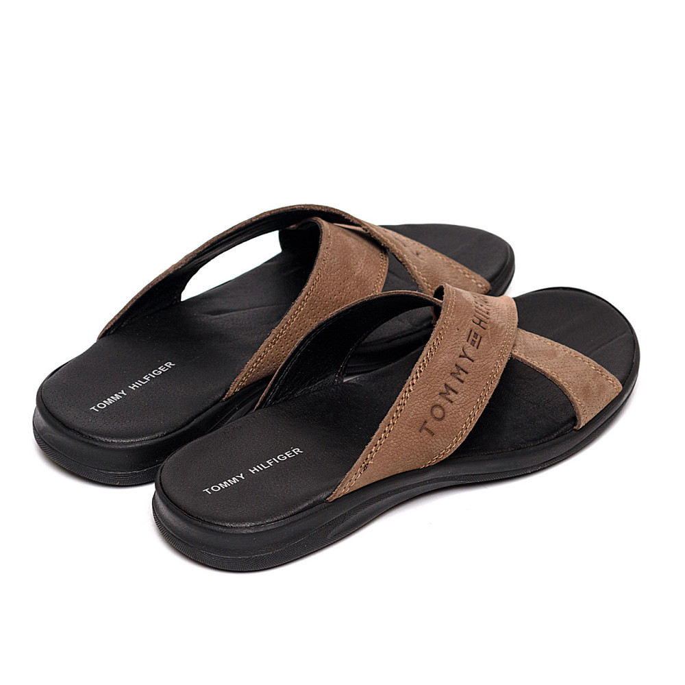 Мужские кожаные  летние шлепанцы-сланцы Tommy Hilfiger coffee Київ - зображення 4