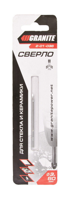 Сверло-пика для стекла и керамики GRANITE 3х60 мм 2-01-036 Харків - зображення 2