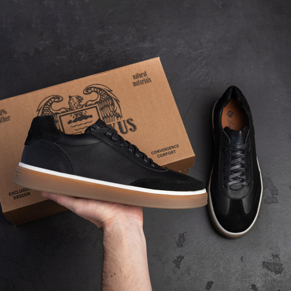 Мужские кожаные кроссовки Classic Black Київ - зображення 8