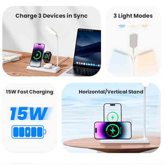 БЗУ Usams US-CD195 15W 4in1 Wireless Charging Holder With Table Lamp Херсон