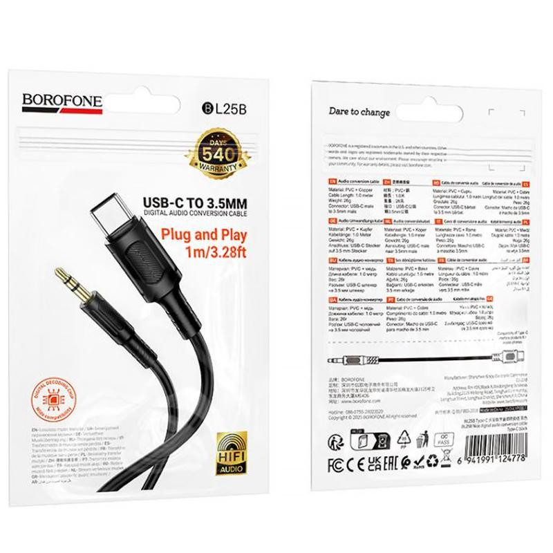 Аудио кабель Aux Borofone BL25B Nice (Type-C to AUX 3.5mm) (1m) Херсон - изображение 4