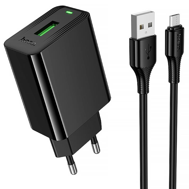 СЗУ Hoco CS92A Leader 18W+QC3.0 (1USB-A) + кабель USB to MicroUSB Херсон - зображення 1