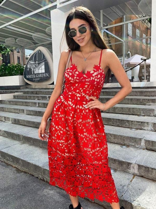 Сукня червоного кольору, мереживо, Self Portrait. Одесса - изображение 1