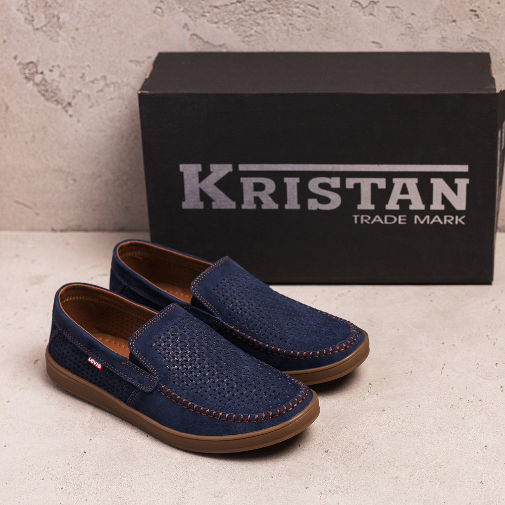 Мужские летние кожаные мокасины  LS перфорация Dark blue Киев - изображение 7