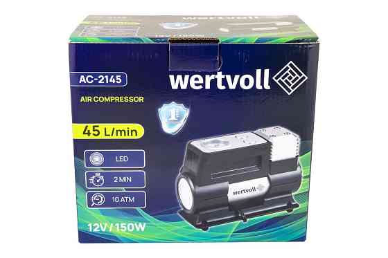 Компрессор автомобильный WERTVOLL 12 V 150 PSI 12 A 150 Вт 45 л/мин сумка AC-2145 Харків