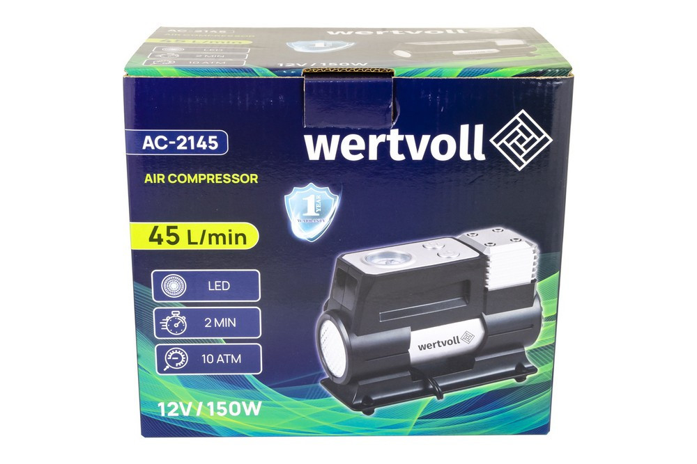 Компрессор автомобильный WERTVOLL 12 V 150 PSI 12 A 150 Вт 45 л/мин сумка AC-2145 Харків - зображення 4