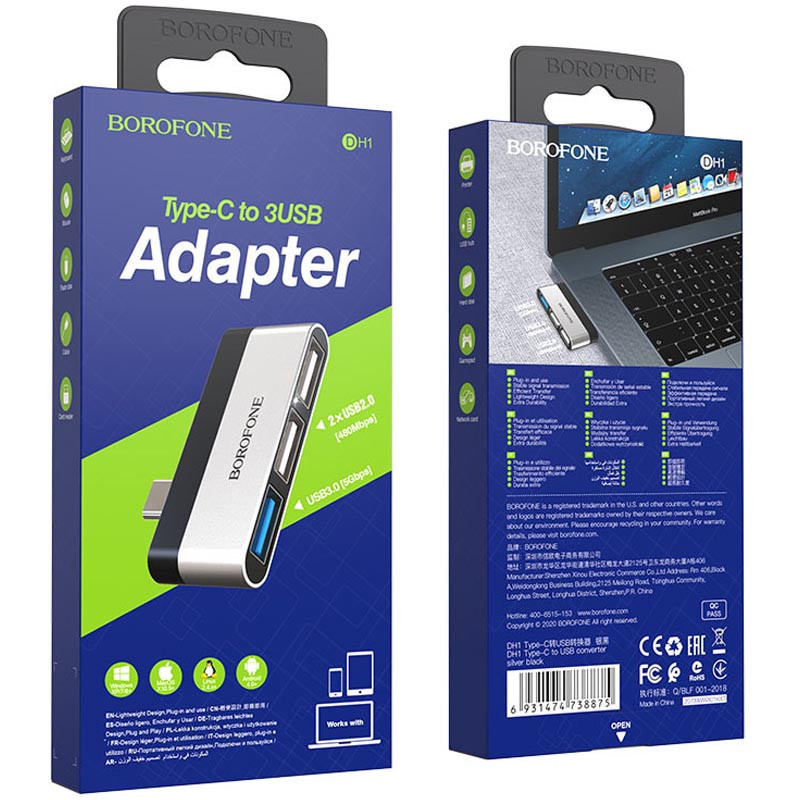 Переходник HUB Borofone DH1 Type-C to USB 3.0 + 2xUSB 2.0 Херсон - зображення 6