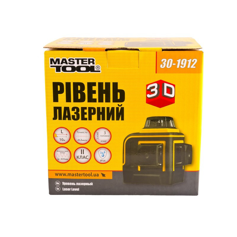 Уровень лазерный MASTERTOOL 10 м ±0.2 мм/м 3 гол H/V/H+V H360°/2хV360° ±3° RED/635 нм класс II IP54  Харків - зображення 7