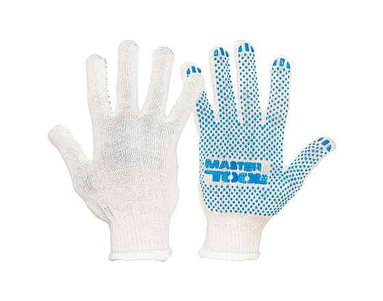 Перчатки трикотажные MASTERTOOL STANDART ПВХ-точка 70% хлопок/30% полиэстер 10 кл 2 нити 40 гр бело- Харків