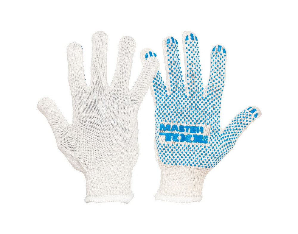 Перчатки трикотажные MASTERTOOL STANDART ПВХ-точка 70% хлопок/30% полиэстер 10 кл 2 нити 40 гр бело- Харків - зображення 1