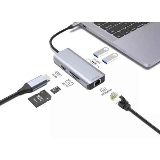 USB HUB Proove Iron Link 6 in 1 (2*USB3.0 + SD/TF + RJ45 + HDMI) Silver (HBI700010004) (Код товару:4 Харків