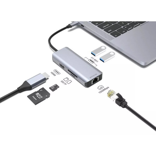 USB HUB Proove Iron Link 6 in 1 (2*USB3.0 + SD/TF + RJ45 + HDMI) Silver (HBI700010004) (Код товару:4 Харків - зображення 3
