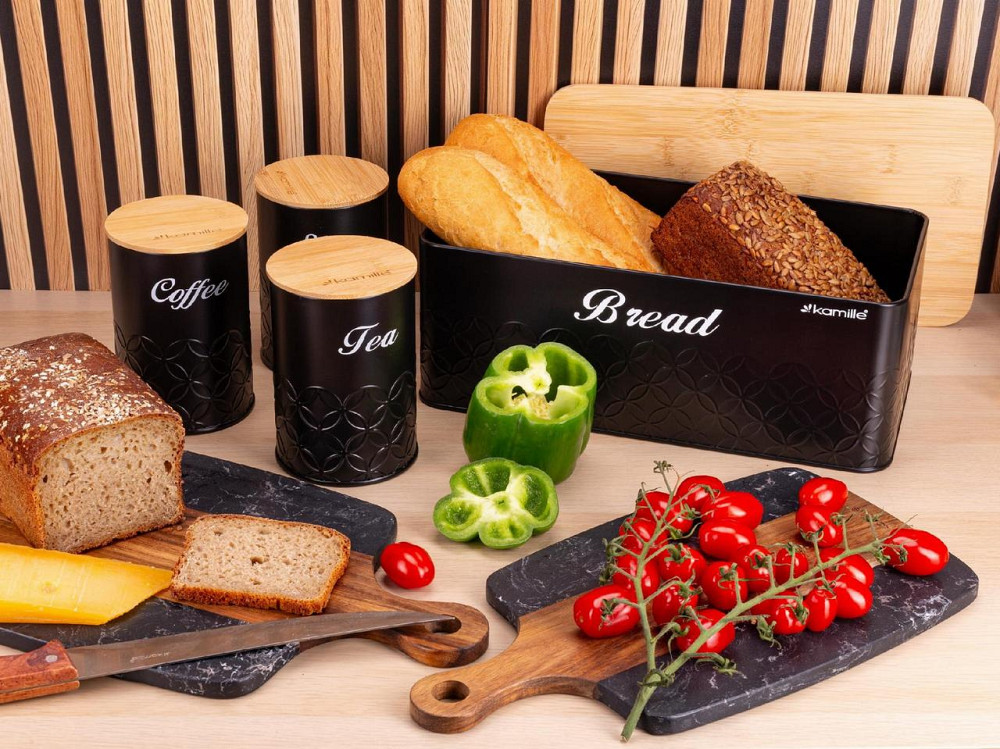 Набір хлібниця + баночки Kamille з бамбуковим волокном Чёрний  KM 1127 Одесса - изображение 7