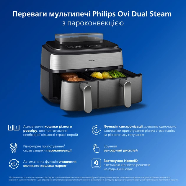 Мультипечь Philips Dual Basket Airfryer 5000 Series NA555/00 2750 Вт серебристая Киев - изображение 4