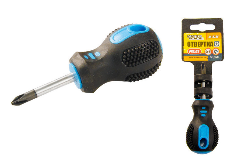 Отвёртка крестовая магнитная MASTERTOOL PH2х38 мм ручка с TPR покрытием 48-5238 Харків - зображення 1
