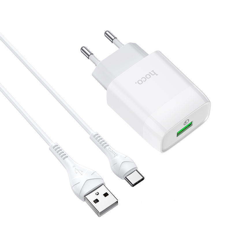 СЗУ Hoco C72Q Glorious QC3.0 18W (1USB-A) + кабель USB to Type-C Херсон - зображення 1
