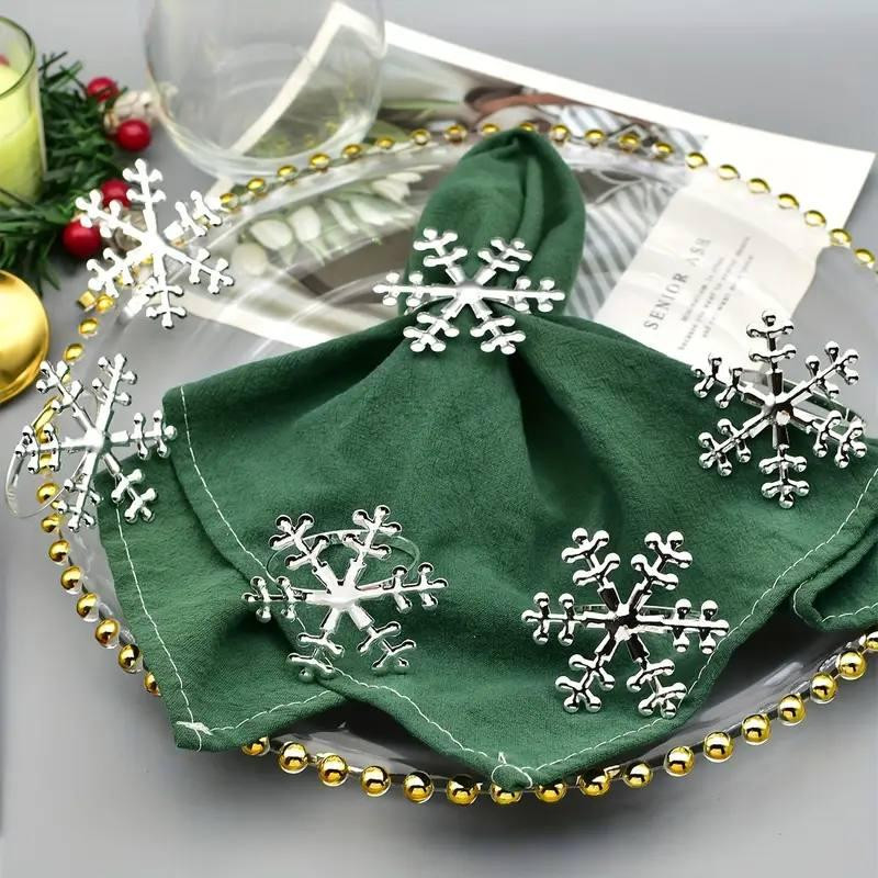 Набор колец для салфеток Leeseph Снежинки 6шт золото Одеса - зображення 3