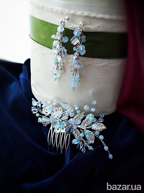 Лунное сияние набор гребень серьги белый голубой лунный камень опалит натуральный Луцк - изображение 2