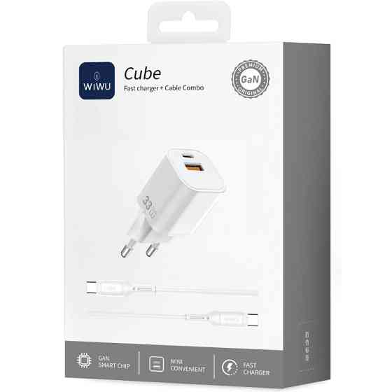 СЗУ WIWU G018 Cube PD33W+QC3.0 GaN (1USB-A/1C) + кабель Type-C to Lightning Херсон