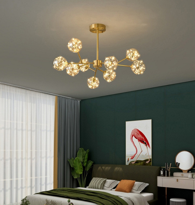 Люстра стельова LED AOC19/9-ab+led-k Латунь 42-72х110х110 см. Київ - зображення 1