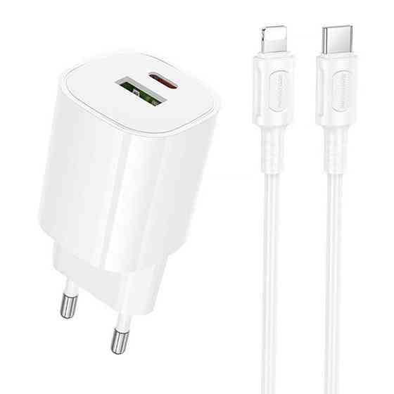 СЗУ Borofone BA104A Pudding PD20W+QC3.0 (1USB-A/1C) + кабель Type-C to Lightning Херсон