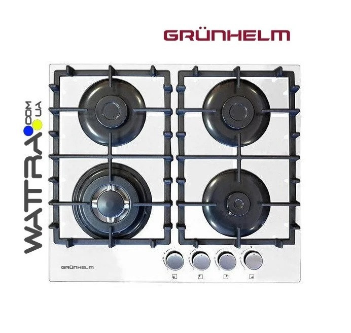 Газовая варочная поверхность GRUNHELM GPG 6254 WF (4 конфорки, чугун, закаленное стекло, белая) Київ - зображення 5