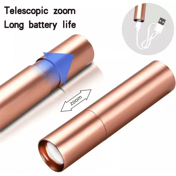 DM Ліхтарик USB Rechargeable Multifunctional Mini Flash Rose Gold (Код товару:25171) Харків - зображення 4