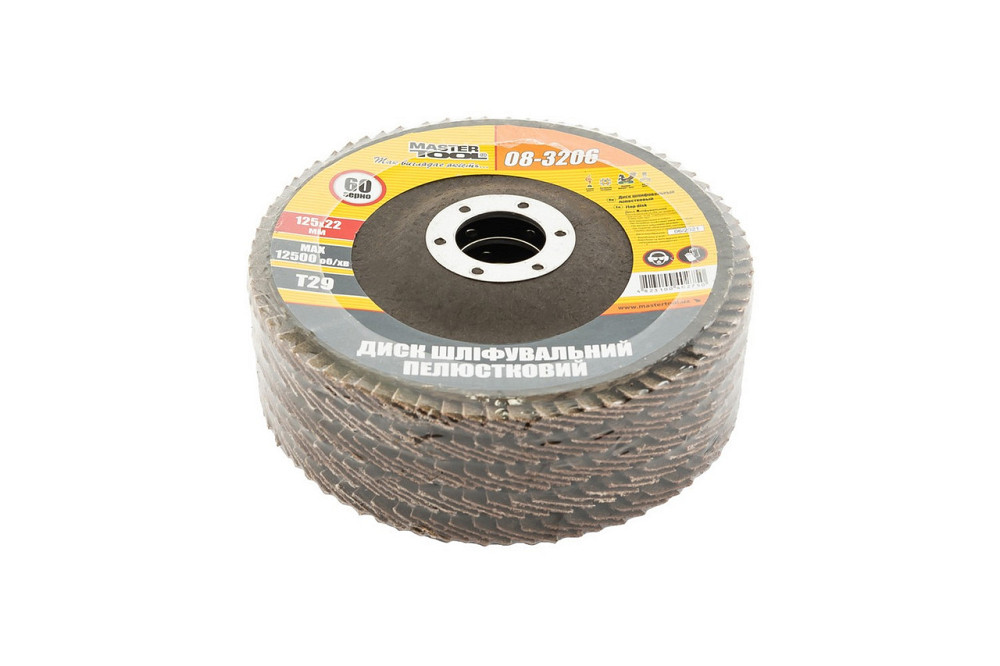 Диск шлифовальный лепестковый конусный MASTERTOOL Т29 зерно 60 125х22 мм 5 шт 08-3206PC Харьков - изображение 2