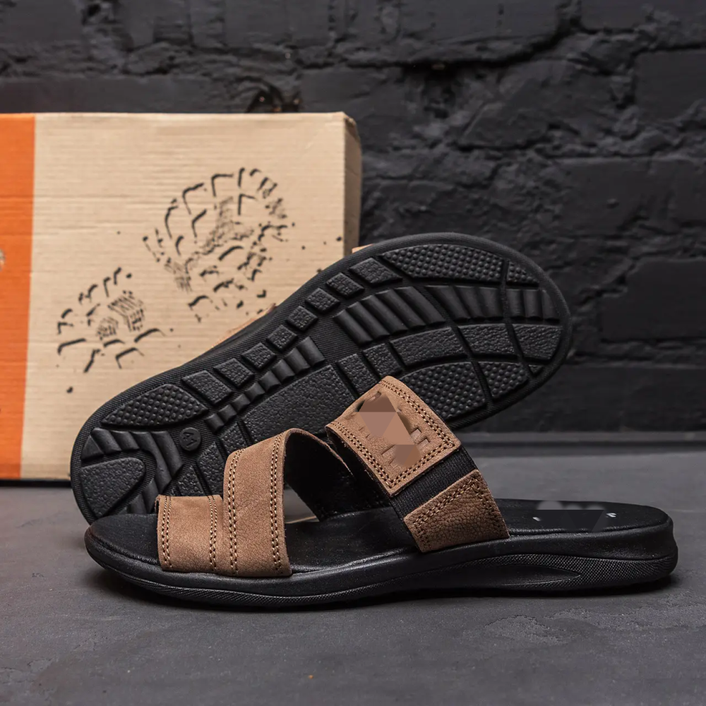 Мужские кожаные  летние шлепанцы-сланцы Olive Київ - зображення 9