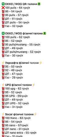 Талони на пальне до -11грн/л OKKO WOG SOCAR UPG UKRNAFTA Київ
