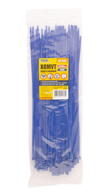 Хомут нейлоновый MASTERTOOL 4.8х300 мм 100 шт синий 20-1742 Харків - зображення 2