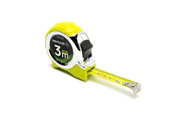 Рулетка WERTVOLL 3 м х 16 мм фиксатор полотна кнопка STOP покрытие TPR нейлоновое покрытие противоск Харків