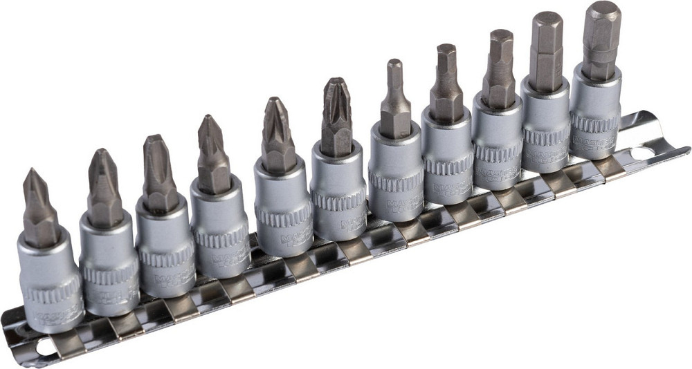 Набор головок торцевых MASTERTOOL ¼" с отверточными насадками PH1-2-3/ PZ1-2-3/ HEX3-4-5-6-7 CrV 11  Харків - зображення 1