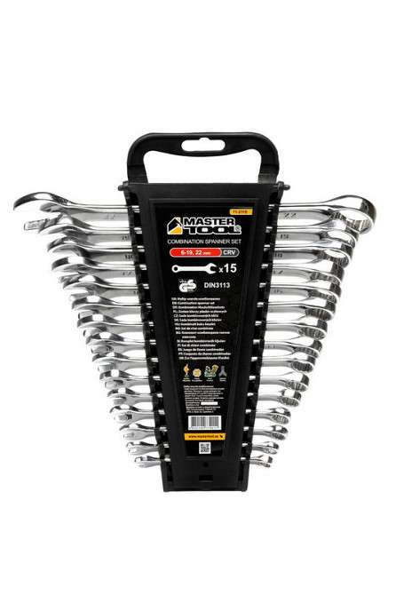 Ключи комбинированные MASTERTOOL набор 15 шт (6-19, 22 мм) CrV SATIN FINISH DIN3113 71-2115 Харьков - изображение 3